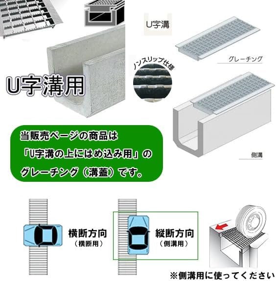 U字溝 グレーチング ハイテン鋼製 1枚の長さは約995mm 普通目 細目 歩道用 T2 T6 T14 対応溝幅90 100 120 150 180  200 240 300